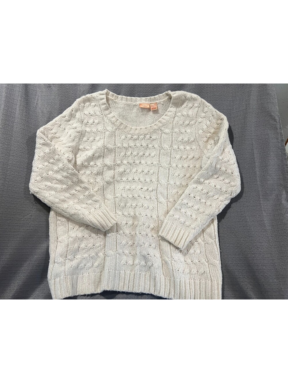 NorthCrest Women's Plus 1X Cream Cable Knit Metallic Sweater Cotton Blend